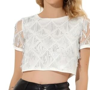 Allegra K Sequins Crop Top